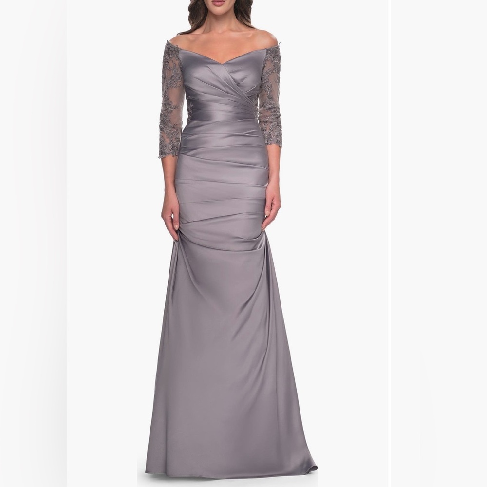 La Femme Silver Long Sleeve Gown